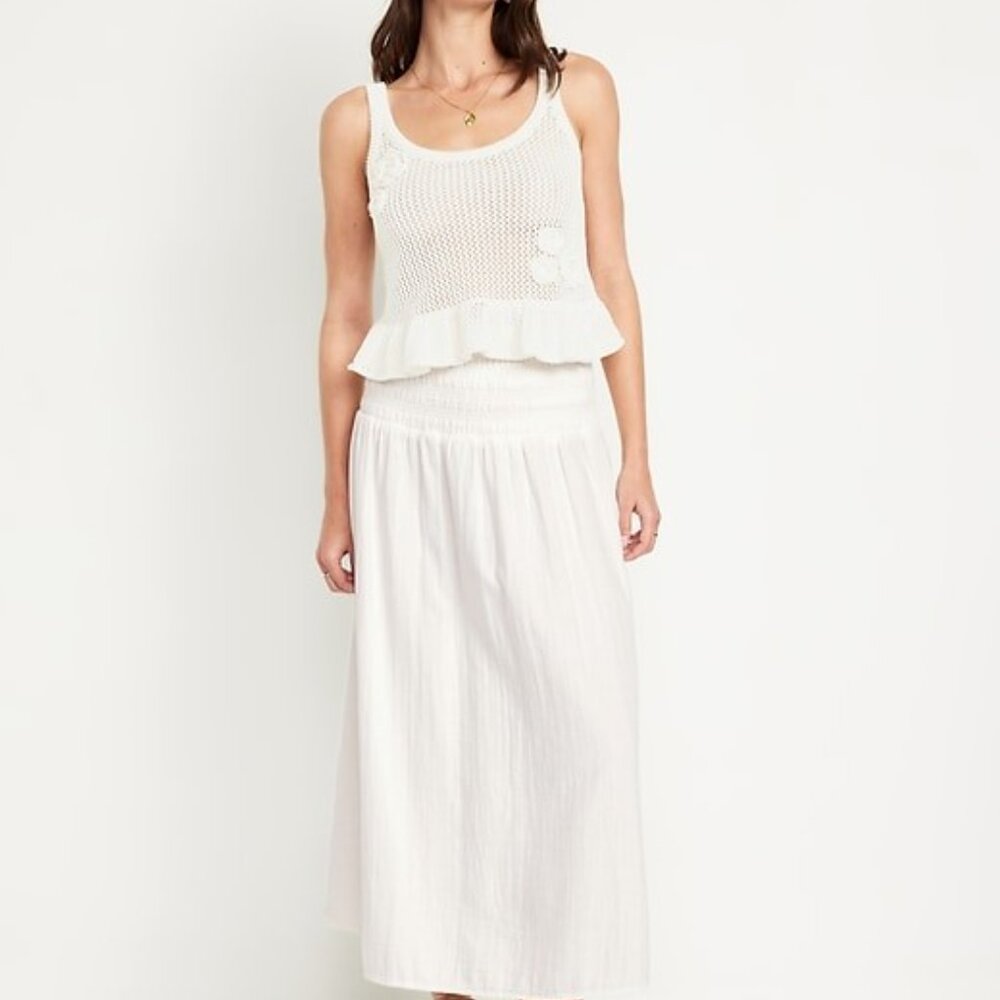 High-Waisted Crinkle Gauze Smocked Maxi Skirt SIZE L SEA SALT - Picture 2 of 11